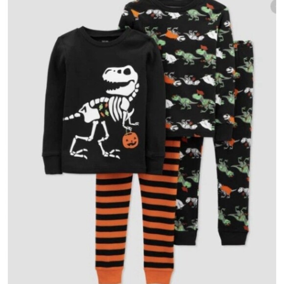 Carter's 4 Piece Glow in the Dark Dinosaur T-Rex Halloween Pajama Set 12 Months - Picture 1 of 9